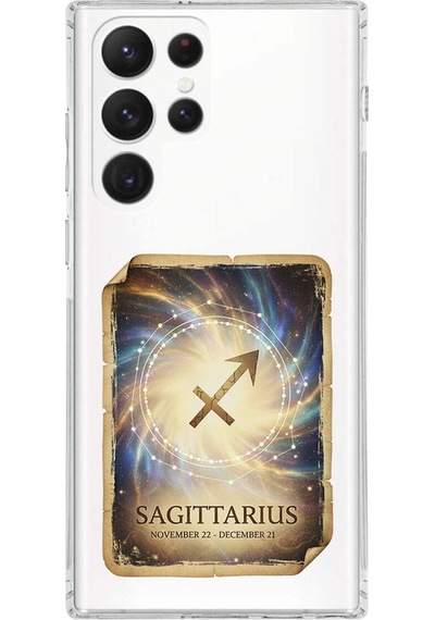 Samsung Galaxy S22 Ultra İle Uyumlu Burç Kartları Yay Tasarımlı Şeffaf Silikon Kılıf Şeffaf