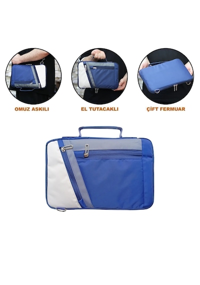 Microcase Samsung Uyumlu S10 Lite 10.9 İnch İçin Omuz Askılı El Tutacaklı Universal Sleeve Taşıma Çantası Al4346 Lacivert Krem Gri Omuz Çantası