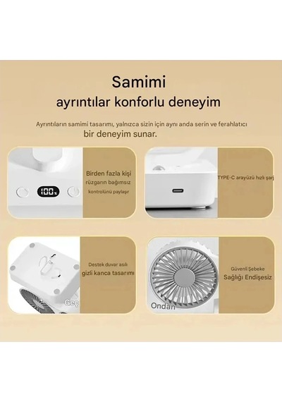 Buğz Masaüstü Dijital Ekranlı Çift Fanlı Led Işıklı Soğutucu Fan Ev Ofis Şarjlı Vantilatör