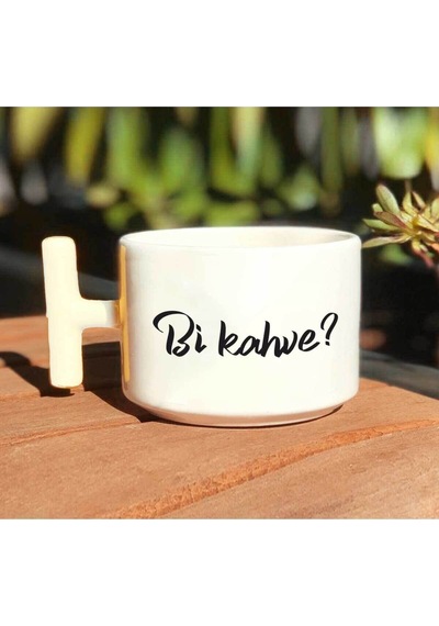 Bi Kahve Baskılı Beyaz T Kulp Kupa Bardak
