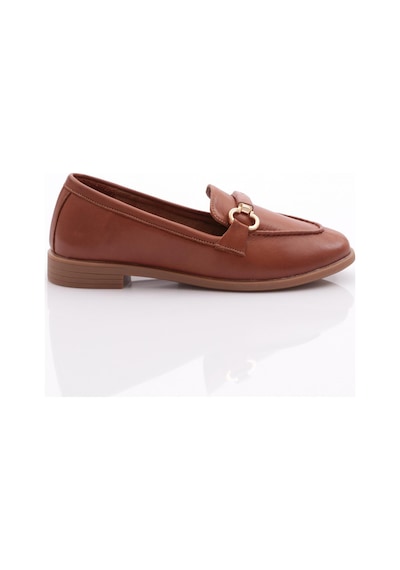 Dgn 1853 Kadin Oval Burun Loafer Ayakkabi Koyu Taba