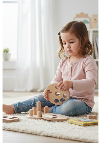 Ahşap Eğitici Dikey Silindir Puzzle Model Yapboz