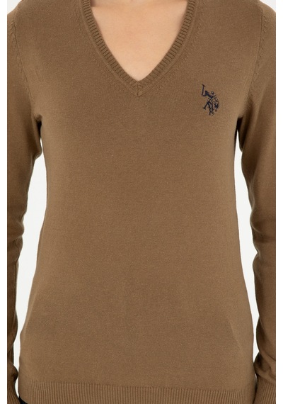 U.S. Polo Assn. Kadın Koyu Haki Melanj V Yaka Basic Kazak 50293542-VR126 U.S. Polo Assn. Kadın Koyu Haki Melanj V Yaka Basic Kazak 50293542-VR126