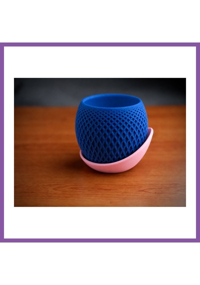 Bezos 3d Baskı Küre Saksı - Kafes Dokulu İki Parçalı Dekoratif Saksı - Mavi-pembe Bzoshb Standart 51117311