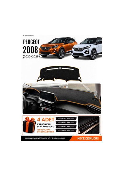 Peugeot 2008 2020-2026 Uyumlu Torpido Örtüsü, Torpido Kılıfı - Siyah Kahverengi