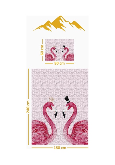 Flamingo Desenli Kadife Kumaş Kapitoneli Tek Kişilik Yatak Örtüsü Seti 2 Parça Tky0040 Çok Renkli