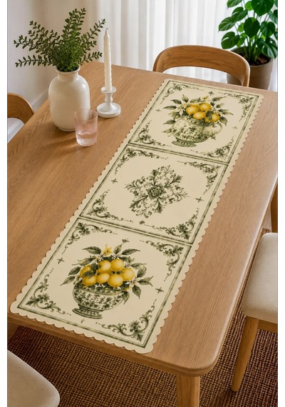 Vivanni Home Yıkanabilir Dikdörtgen Runner Günlük Kullanıma Uygun, Pratik Ve Uzun Ömürlü Limon Beyaz