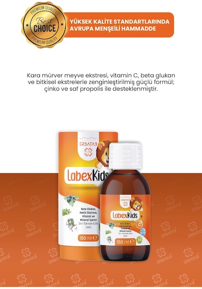 Labex Kids Çinko Kekik Beta Glukan Karamürver Çocuk Multivitamin Şurup 150 ML