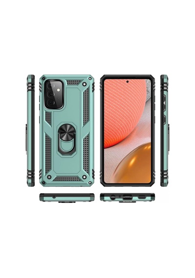 Mey İthalat Samsung Uyumlu Galaxy A72 Kılıf Sofya Yüzüklü Silikon Kapak - Yeşil