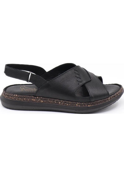 Nesilshoes Nesil Shoes Mns 153 Siyah Hakiki Soft Deri Kadın Sandalet