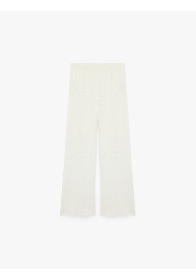 Koton Viskon Karışımlı Geniş Paça Pantolon Ekru 6skg40103ak