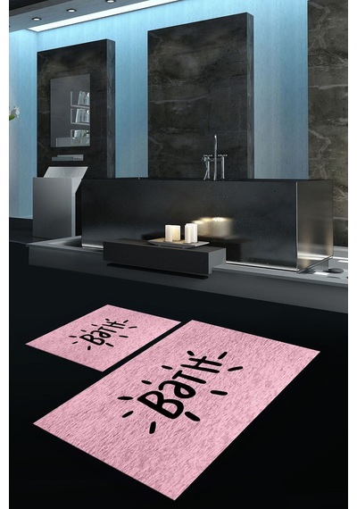 Buççin Online Mağaza Dijital Baskılı Kaymaz Yıkanabilir Bath İkili Banyo Takımı Klozet Takımı Polyester Pembe Çok Renkli