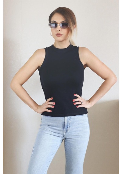 Ritnice Kadın İnce Fitilli Siyah Pamuk Atlet
