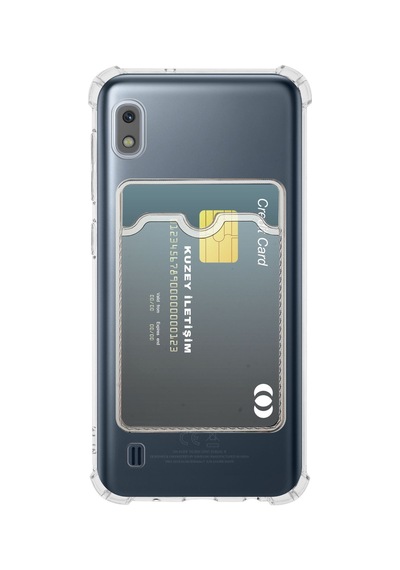 Samsung Uyumlu Galaxy A10 Kapak Kamera Korumalı Kartlıklı Darbe Emici Özellikli Şeffaf Silikon Kılıf