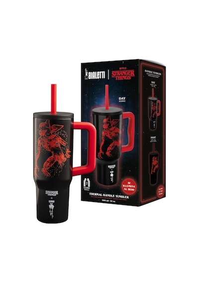 Lexroo Stranger Things Saplı Termos Bardak Pipetli Kapak - Karanlıkta Parlayan - 900 Ml Çok Renkli