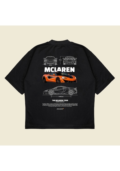 Mclaren 720s Boxy Fit Oversize Unisex Tshirt Baskılı Tişört Siyah