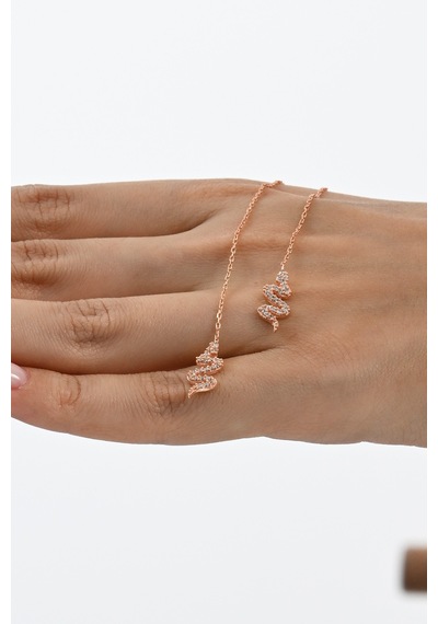 Gümüş Rose Zirkon Taşlı Yılan Figürlü Zincir Küpe Barcode Rose