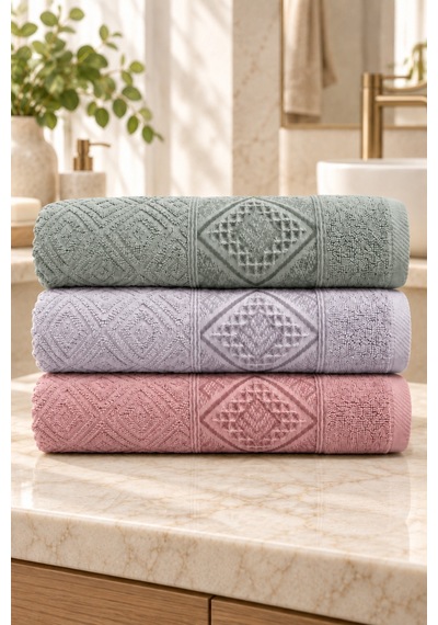 Elmas Motifli El Yüz Havlusu 50x90 Cm 3 Lü Set %100 Pamuk - Blush Garden Çok Renkli