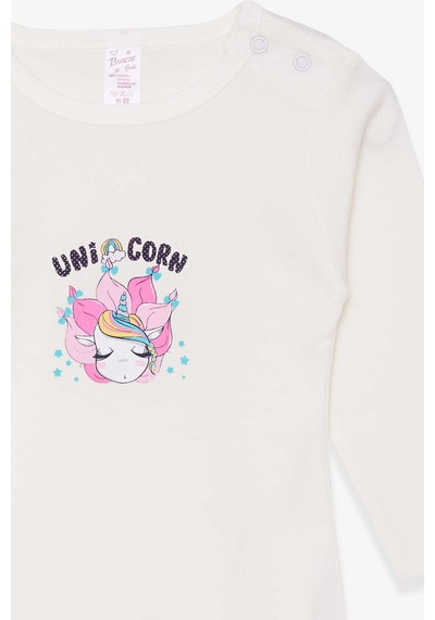 Breeze Kız Bebek Çıtçıtlı Body Baskılı Unicorn 9 Ay-3 Yaş, Ekru-ekru Ekru