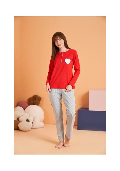 Moda Dua Pjs 28062 Kadın Patlı Pijama Takım Kırmızı