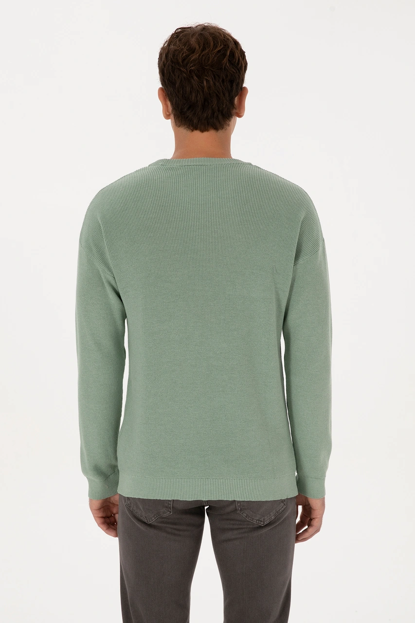 U.S. Polo Assn. Erkek Comfort Fit Bisiklet Yaka Yeşil Melanj Basic Kazak 50313679-VR115