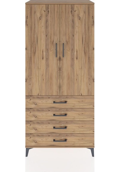 Hyperion Dolap 2 Raflı 4 Çekmeceli Tek Askılı 88x44x195 Çam-çam Çam