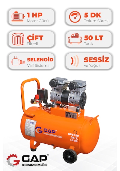 Hava Kompresörü Sessiz Ve Yağsız 50lt Gps750
