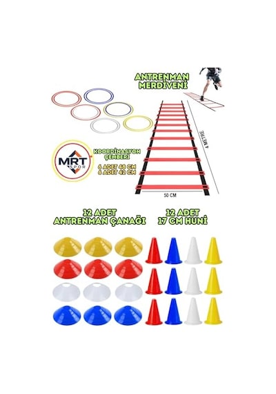 Spor Antrenman Seti 4m Merdiven 12li Huni 12li Çanak 12li Koordinasyon Çemberi, Tek Ebat, Yuv-set, Kırmızı
