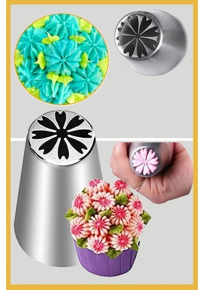 Paslanmaz Çelik Krema Sıkma Torbası Ucu Büyük Rus Duyu, 1 Adet+4 Adet Sıkma Torbası No24 Metal