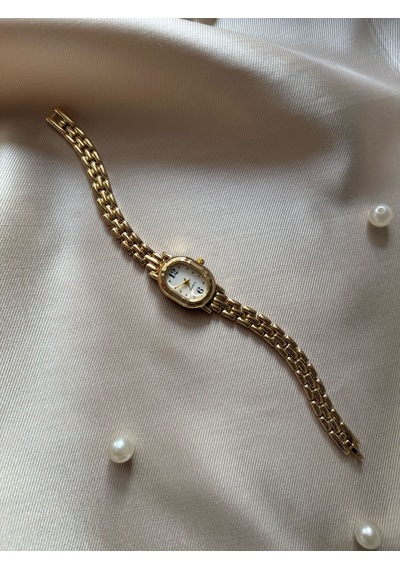 Retro Minimal Boncuk Kordon Vintage Kadın Kol Saati Altın