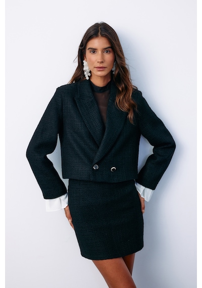 Sateen Manşet Detaylı Tüvit Ceket - Siyah-135143 Siyah