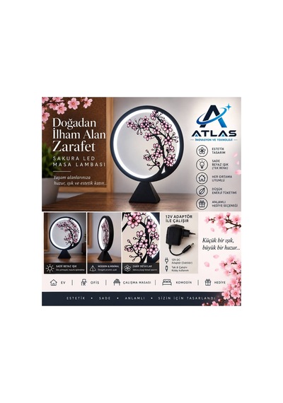 Sakura Led Masa Lambası Dekoratif Çiçekli Modern Tasarım Masa Ve Komodin Lambası Renkli