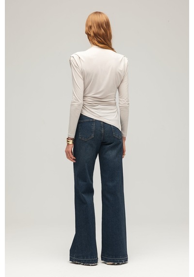 Sââde Kadın Yüksek Bel Wide Leg Jean Pantolon - Paça Detaylı Lacivert