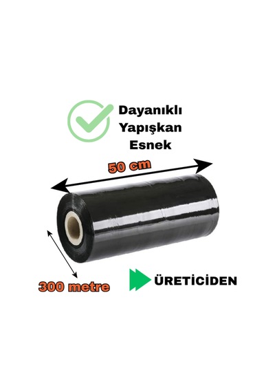 Siyah Palet Streç Film 50 Cm 300 Metre 2.5 Kg Eşya Sarma Kargo Paketleme Taşınma Nakliyat Ambalajı