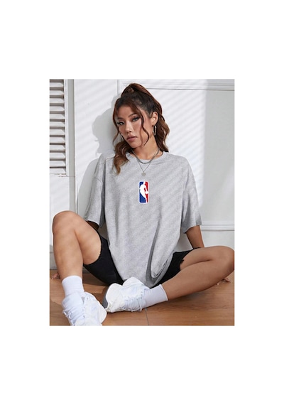 Tarzsokak Unisex Kadın/erkek Nbbaa Özel Baskılı Renkli Oversize Penye T-shirt Gri