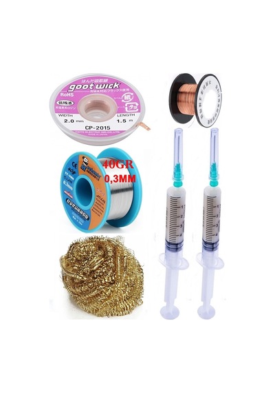 Lehimleme Seti Havya Ucu Temizleme Teli Flux,lehim Emme Tel 2,0mm Ve Lehim Teli Soldering 40gr 0,3mm St013