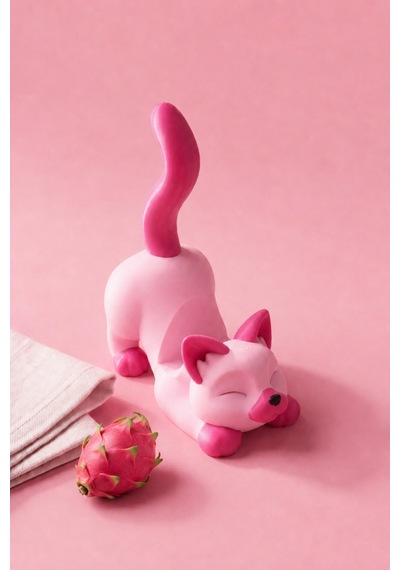 Pembe Kedi Figürlü Telefon Tutucu Stand - 3d Baskı Ofis Masaüstü Aksesuarı Ve Biblo