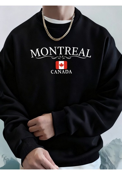 Startmore Startmoremontreal Kanada Mektup Baskılı Erkek Kapüşonlu Sweatshirt Yumuşak Günlük Sokak Giysisi Sokak Siyah