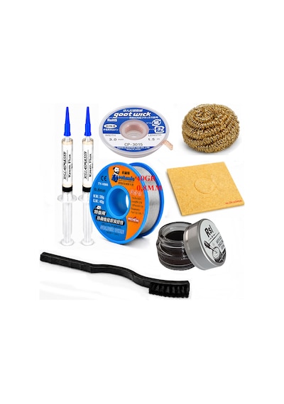 Lehimleme Seti 0,8 Mm 40 Gr Lehim Teli 2 Li Flux Cp-3015 Lehim Fitili 1fırça Ve Havya Ucu Temizleme Seti St68