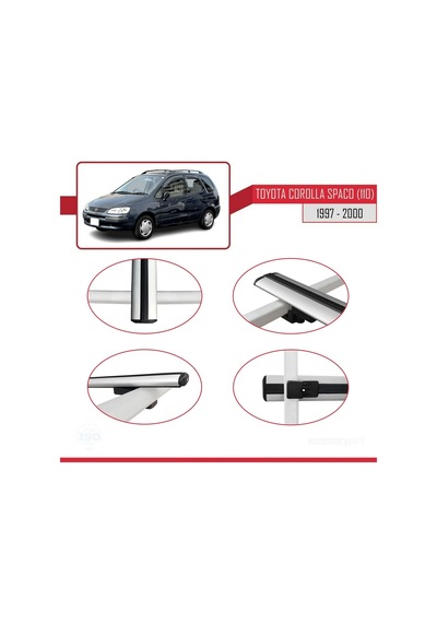 Toyota Corolla Spacio E110 1997-2000 Arası İle Uyumlu Basic Model Ara Atkı Tavan Barı Gri 3 Adet