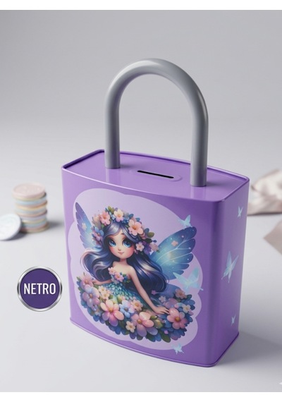 Kilit Şeklinde Dev Boy Kumbara 26x17 Cm Hediyelik Metal Kumbara Kapaklı Kolay Açılabilir Model 2 Li Tavşan Mor