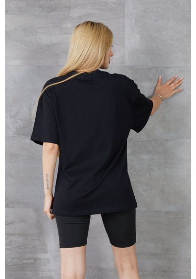 Cojans Kadın Silüet Baskılı Bisiklet Yaka Oversize T-shirt Çok Renkli