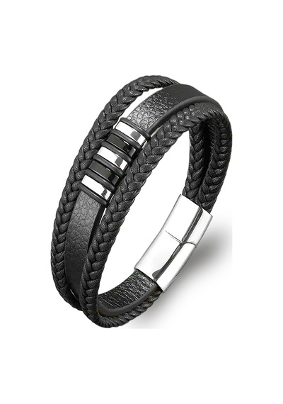 Moncuk Design Orijinal Deri Ve 316l Çoklu Çelik Erkek Bileklik 33514b22d1 Siyah