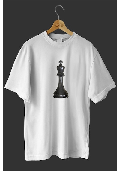 Tarzsokak -wed Satranç Taşı Tasarım Baskılı Oversize T-shirt Tişört Beyaz