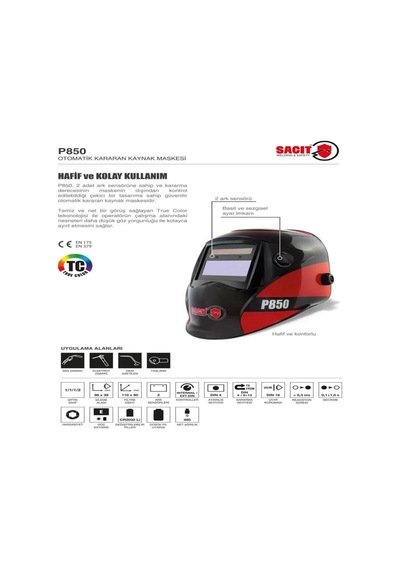 Sacit P850 Otomatik Kararan Kaynak Maskesi True Color Temiz Net