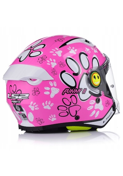 Ls2 Funny 2 Paws Pembe Çocuk Motosiklet Kaskı Beyaz - Pembe