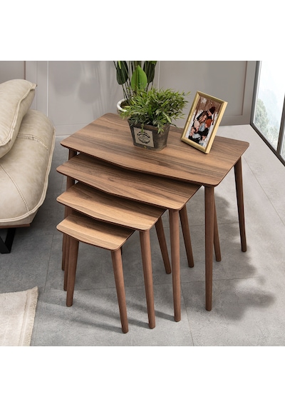 Vovvahome Vega 4lü Dörtlü Mdf Ahşap Zigon Sehpa - Ceviz