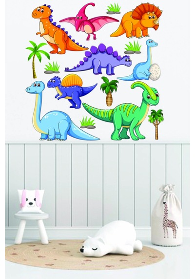 Sevimli Dinazorlar Çocuk Odası Duvar Sticker 95x95 Cm