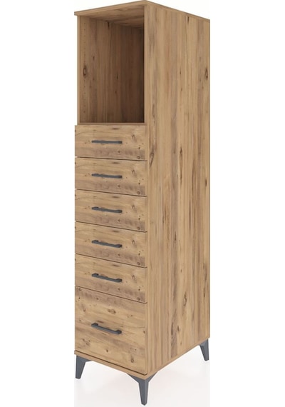 Kronos Dolap Tek Raflı 6 Çekmeceli 44x59x182 Çam-çam Atlas Çam
