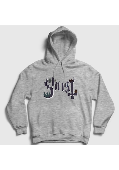 Presmono Unisex Logo Ghost Kapüşonlu Sweatshirt Gri Melanj